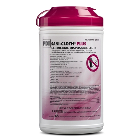 Wipes Sani-Cloth® Plus Surface Disinfectant Cleaner Premoistened Germicidal Manual Pull Wipe 65 Count Canister Disposable Alcohol Scent NonSterile (65/TB 6TB/CS) by PDI - Professional Disposables  ID Q85084